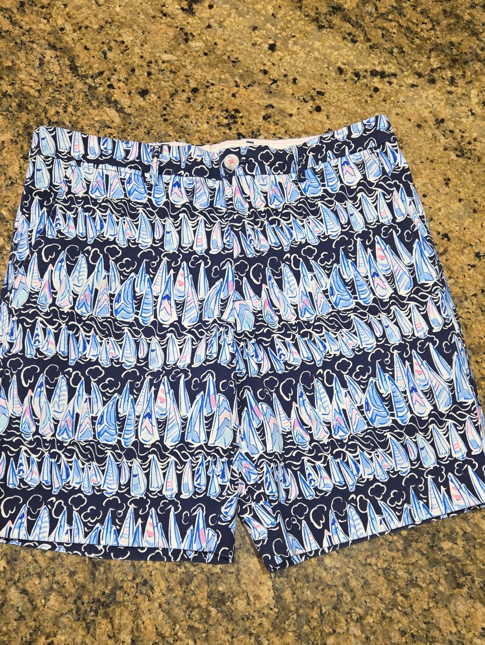 Lilly Pulitzer Men's  Beaumont Navy, Light Blue & Pink Sailboat Print Shorts